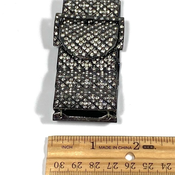 Joan Rivers Bracelet Stretch Black Rhinestones Buckle Marked - Picture 3 of 11